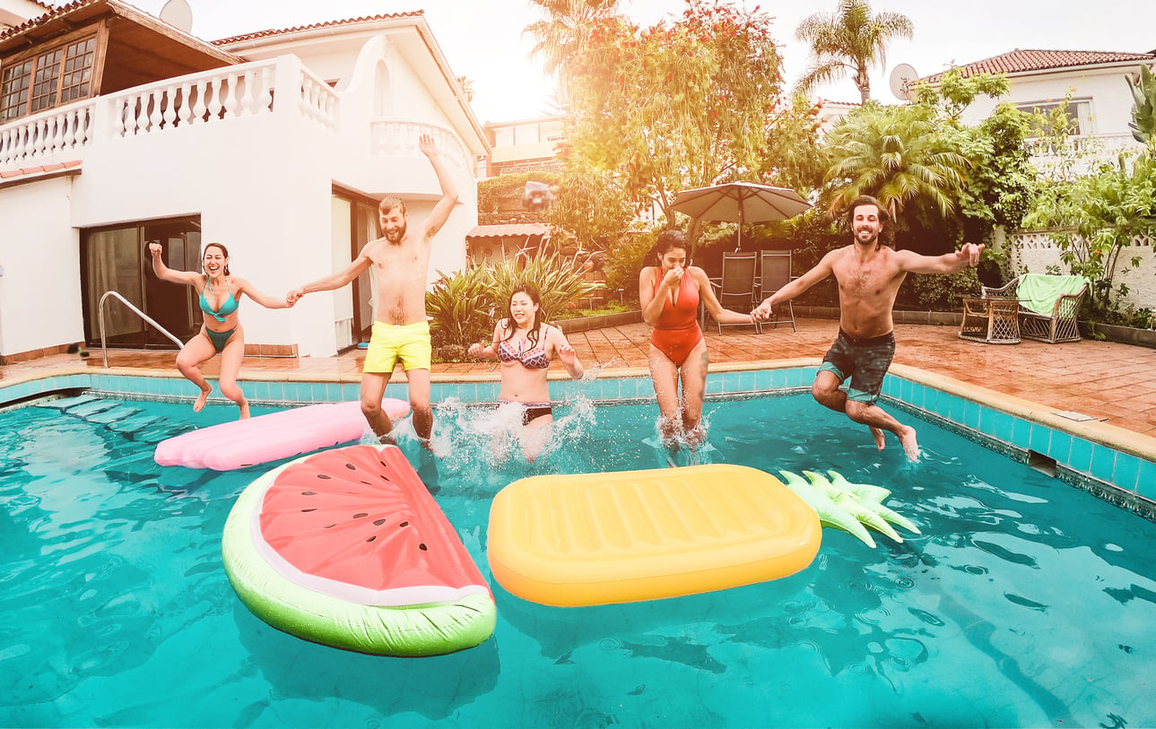 family enjoy pool after completing pool checklist
