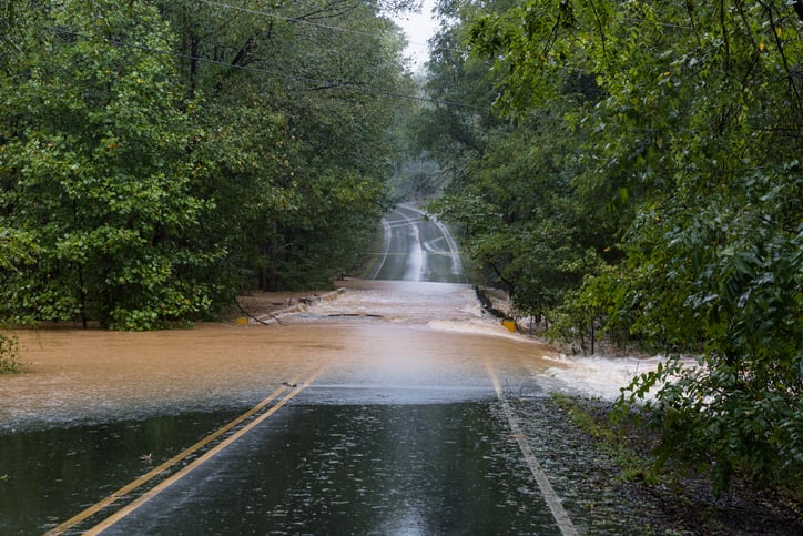 Rain floods a road