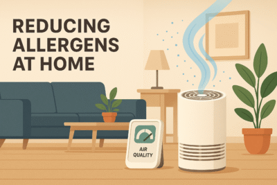 reducing allergens at home illustrative graphic with text